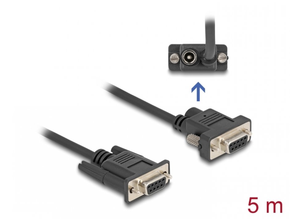 Cablu serial RS-232 D-Sub 9 pini cu alimentare DC M-M 5m, Delock 88219